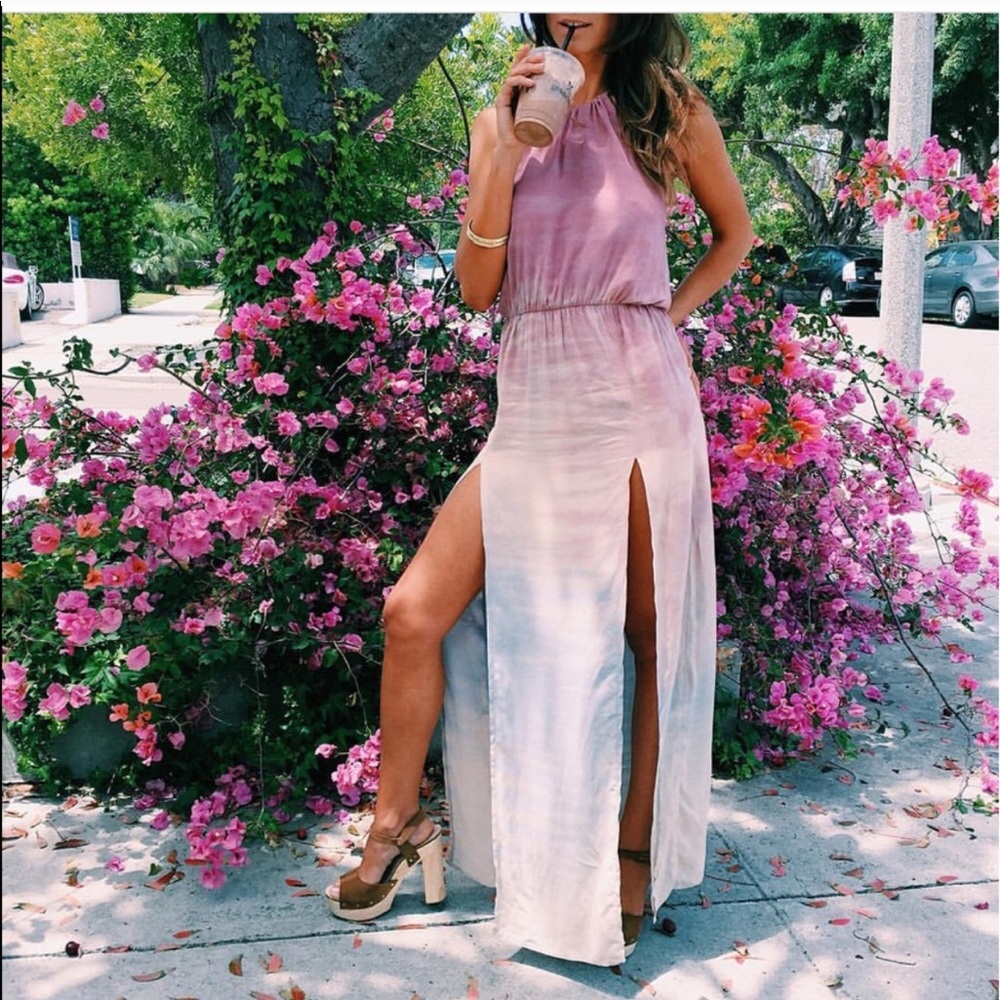 Blue life 2 slit halter dress